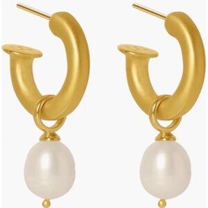 Dean Davidson Drop Hoop Earrings Brass 22k-Gold Finish Freshwater Pearl New